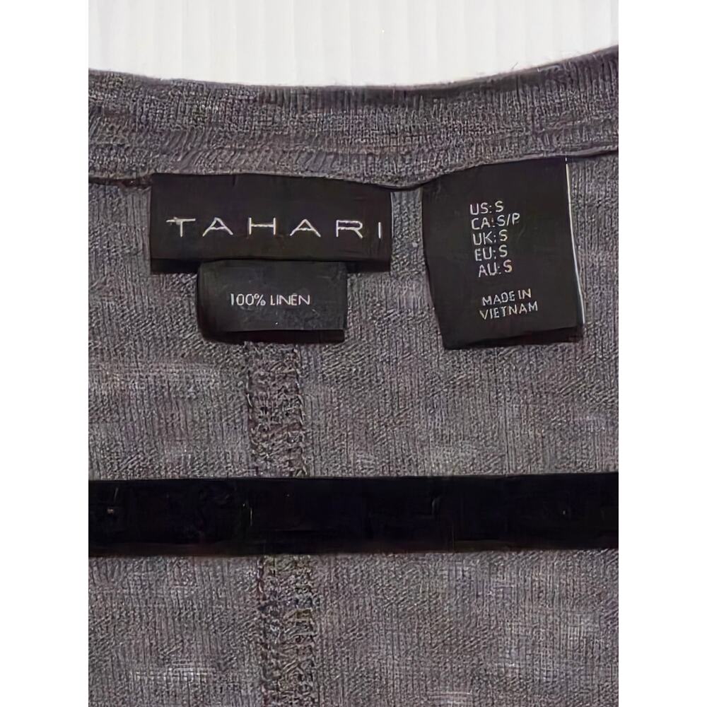 S Tahari Gray 100% Linen V-Neck Tee Short Sleeve Lightweight Resort Casual - Picture 2 of 6